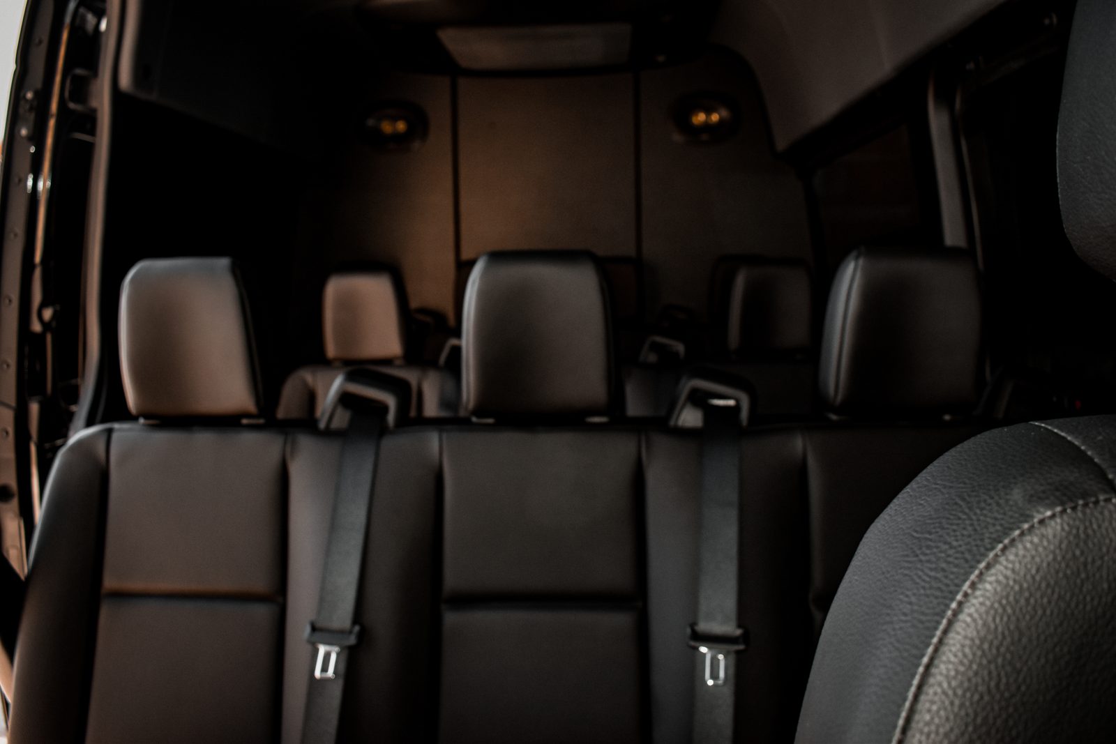 Close view of Passenger Sprinter leather seating rows